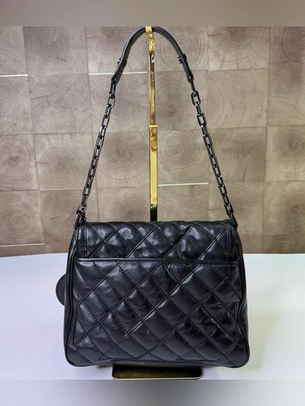Tory Burch black quilted leather crossbody bag with chain strap